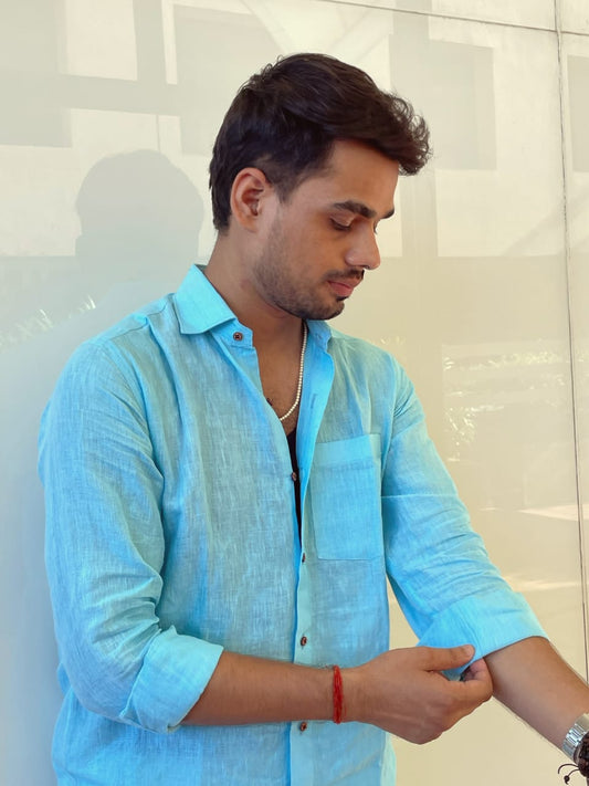 Sky Blue Linen Shirt – Relaxed Fit
