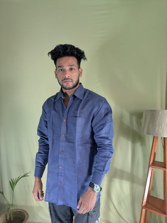 Navy Blue Pure Linen Shirt – Relaxed Fit