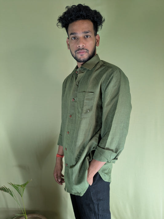 Olive Green Pure Linen Shirt