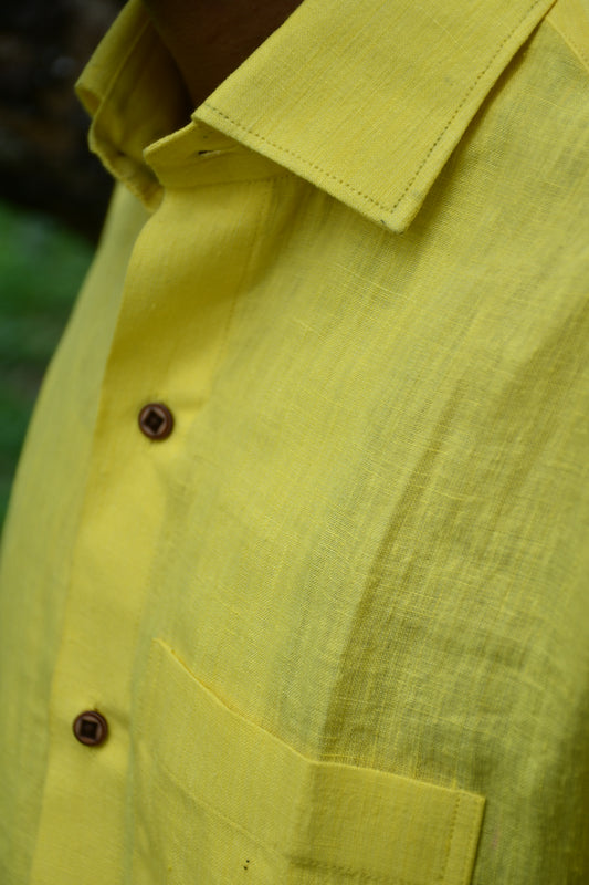 Lemon Yellow Linen Shirt – Relaxed Fit