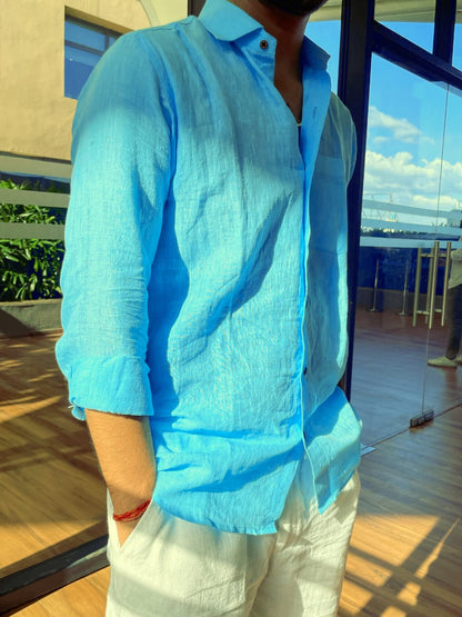 Sky Blue Linen Shirt – Relaxed Fit