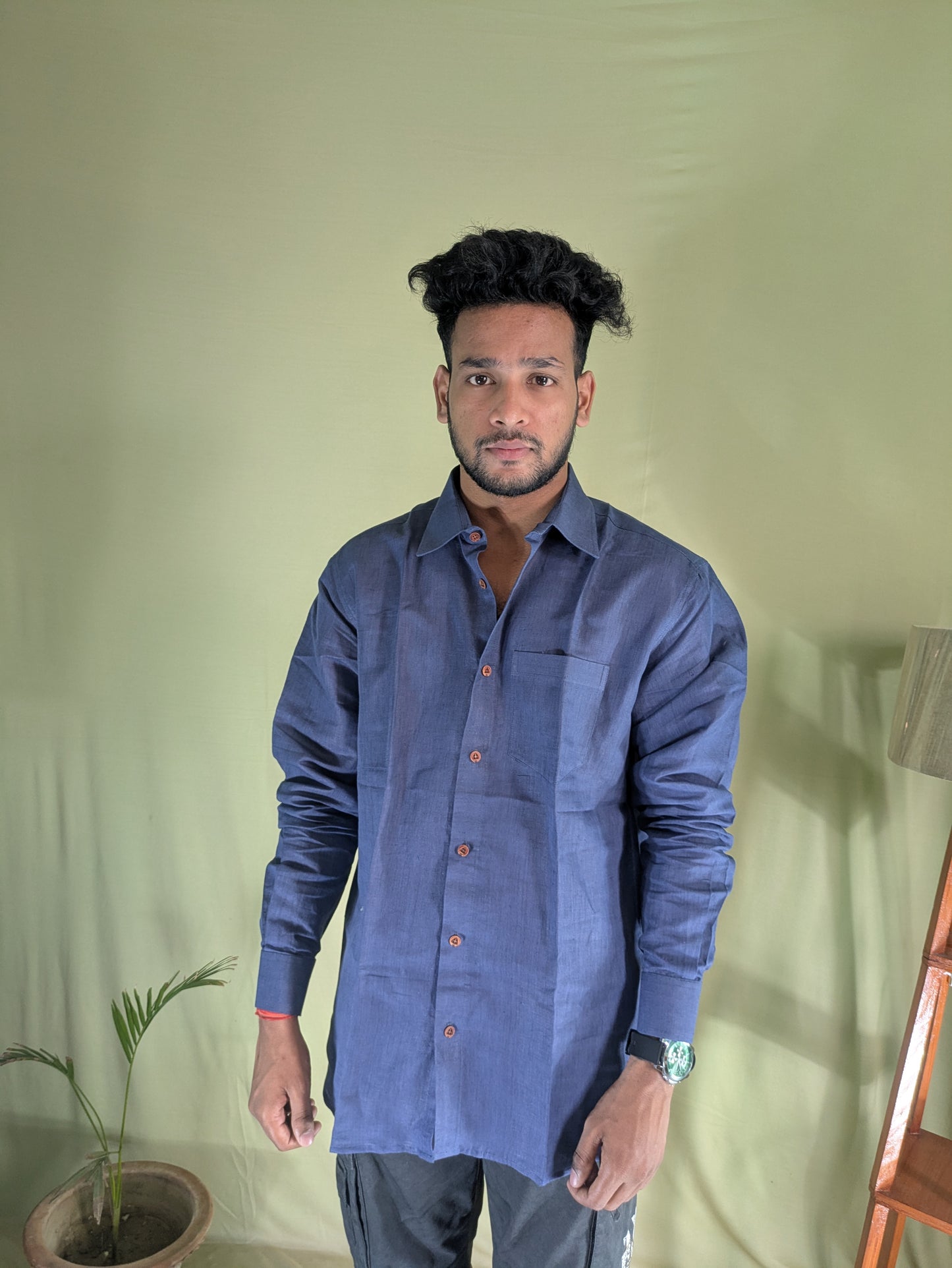 Navy Blue Pure Linen Shirt – Relaxed Fit