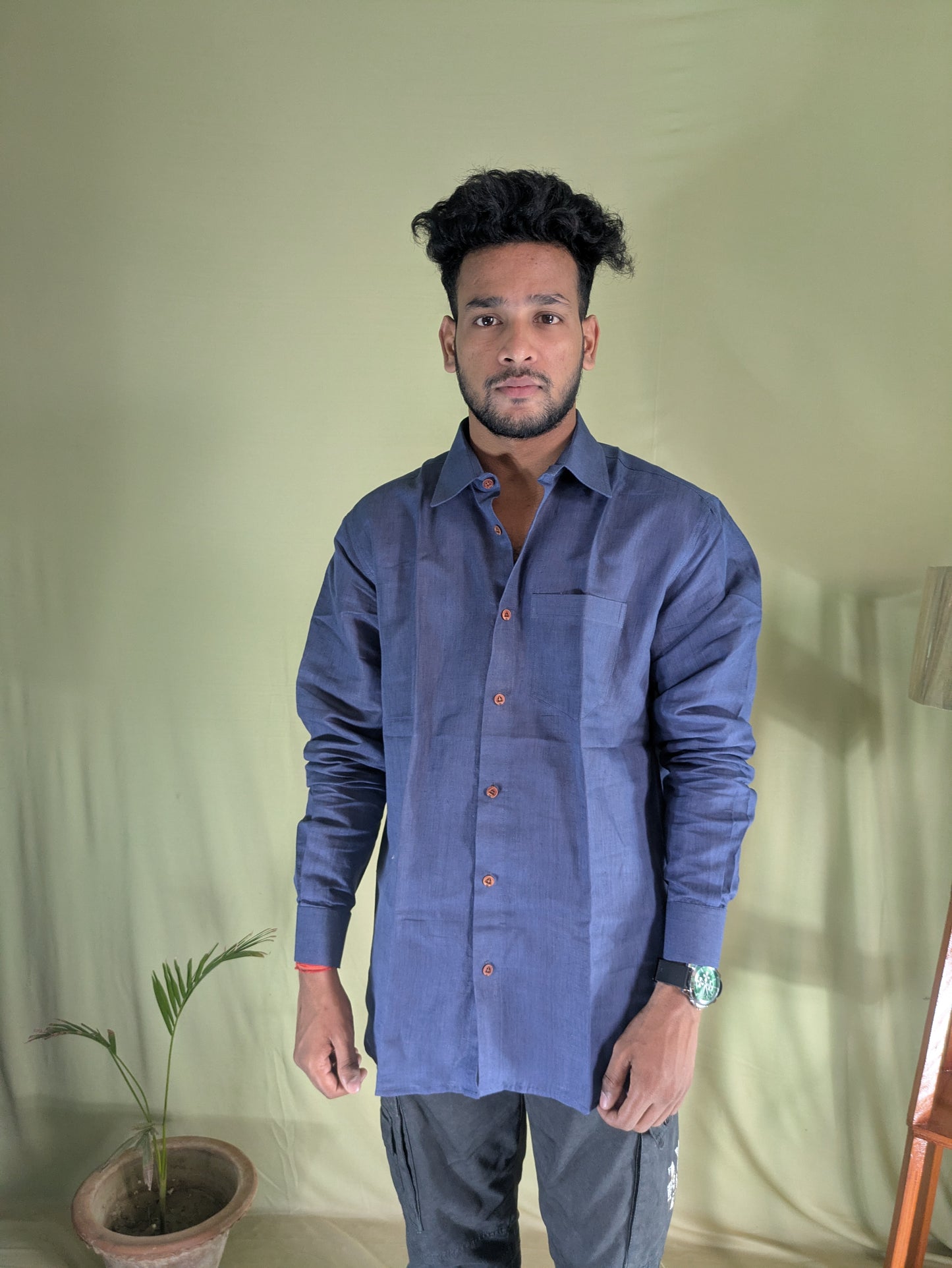 Navy Blue Pure Linen Shirt – Relaxed Fit