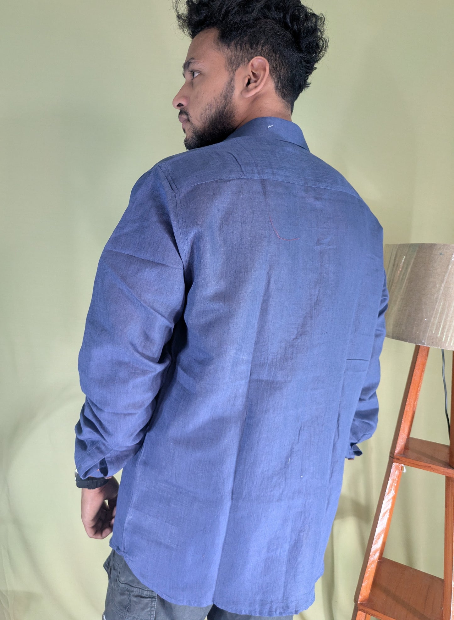 Navy Blue Pure Linen Shirt – Relaxed Fit