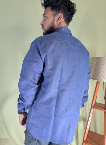 Navy Blue Pure Linen Shirt – Relaxed Fit