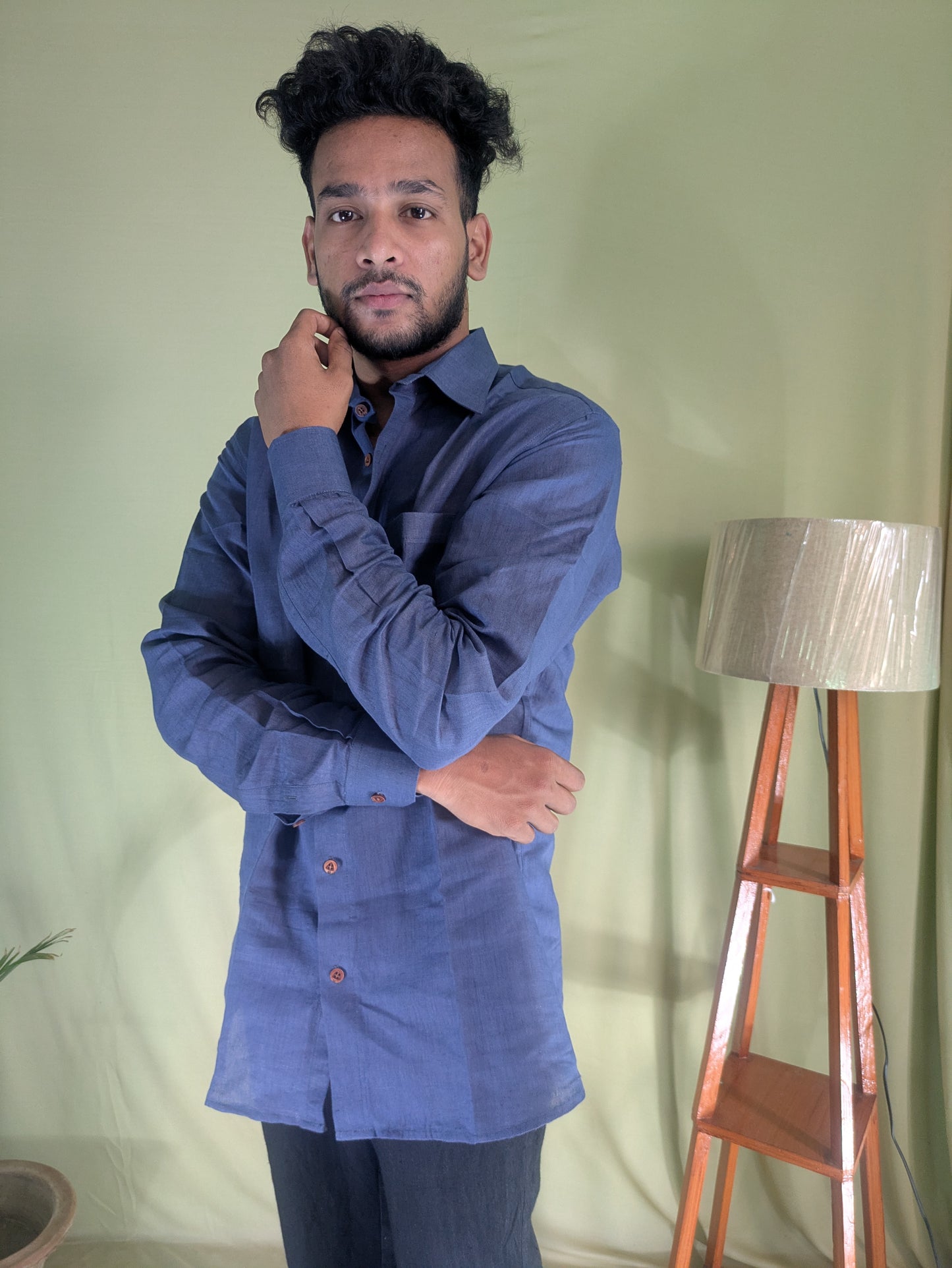 Navy Blue Pure Linen Shirt – Relaxed Fit