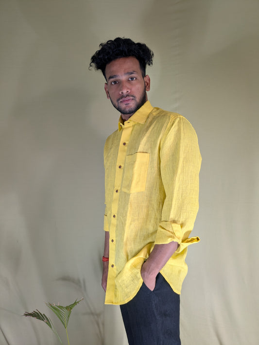 Lemon Yellow Linen Shirt – Relaxed Fit