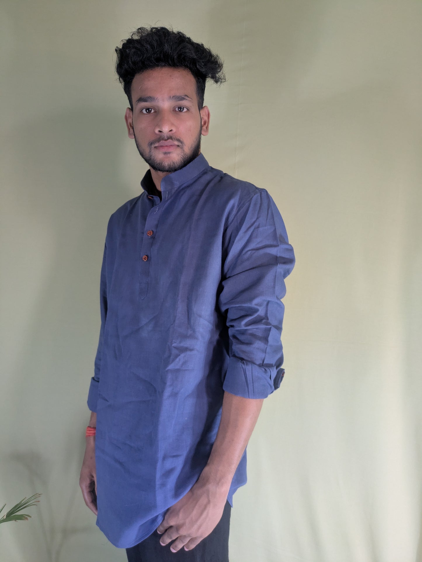 Navy Blue Pure Linen Short Kurta