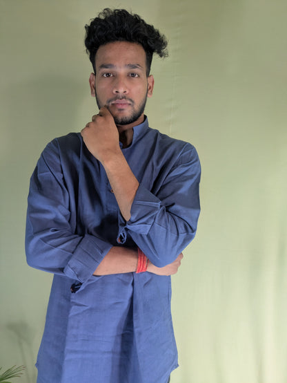 Navy Blue Pure Linen Short Kurta