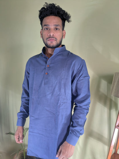 Navy Blue Pure Linen Short Kurta