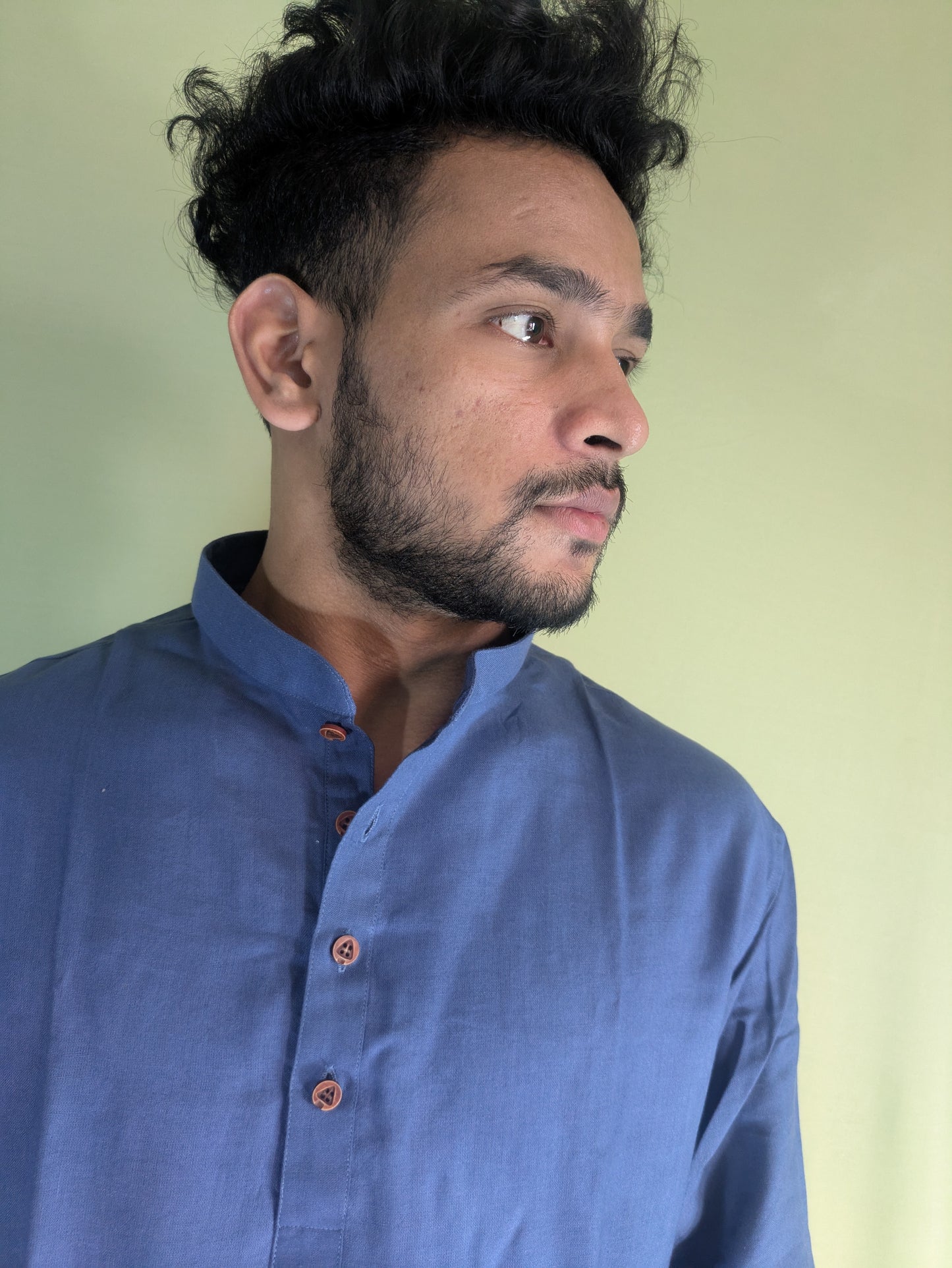 Navy Blue Pure Linen Short Kurta