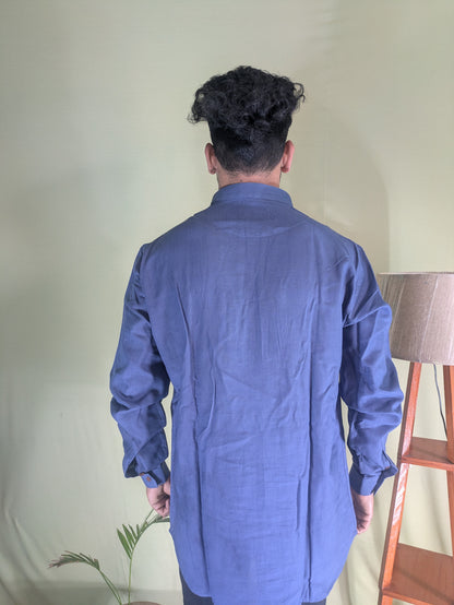 Navy Blue Pure Linen Short Kurta