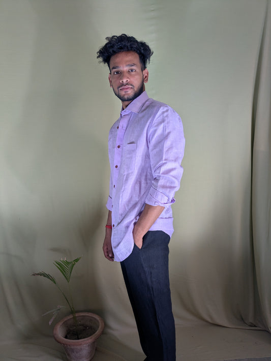Periwinkle Pure Linen Shirt- Relaxed Fit