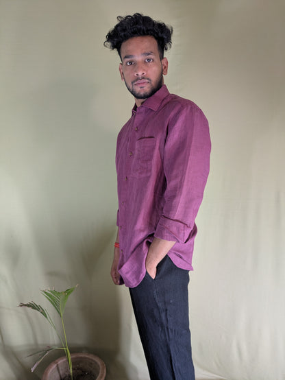 Burgundy Pure Linen Shirt- Relaxed Fit