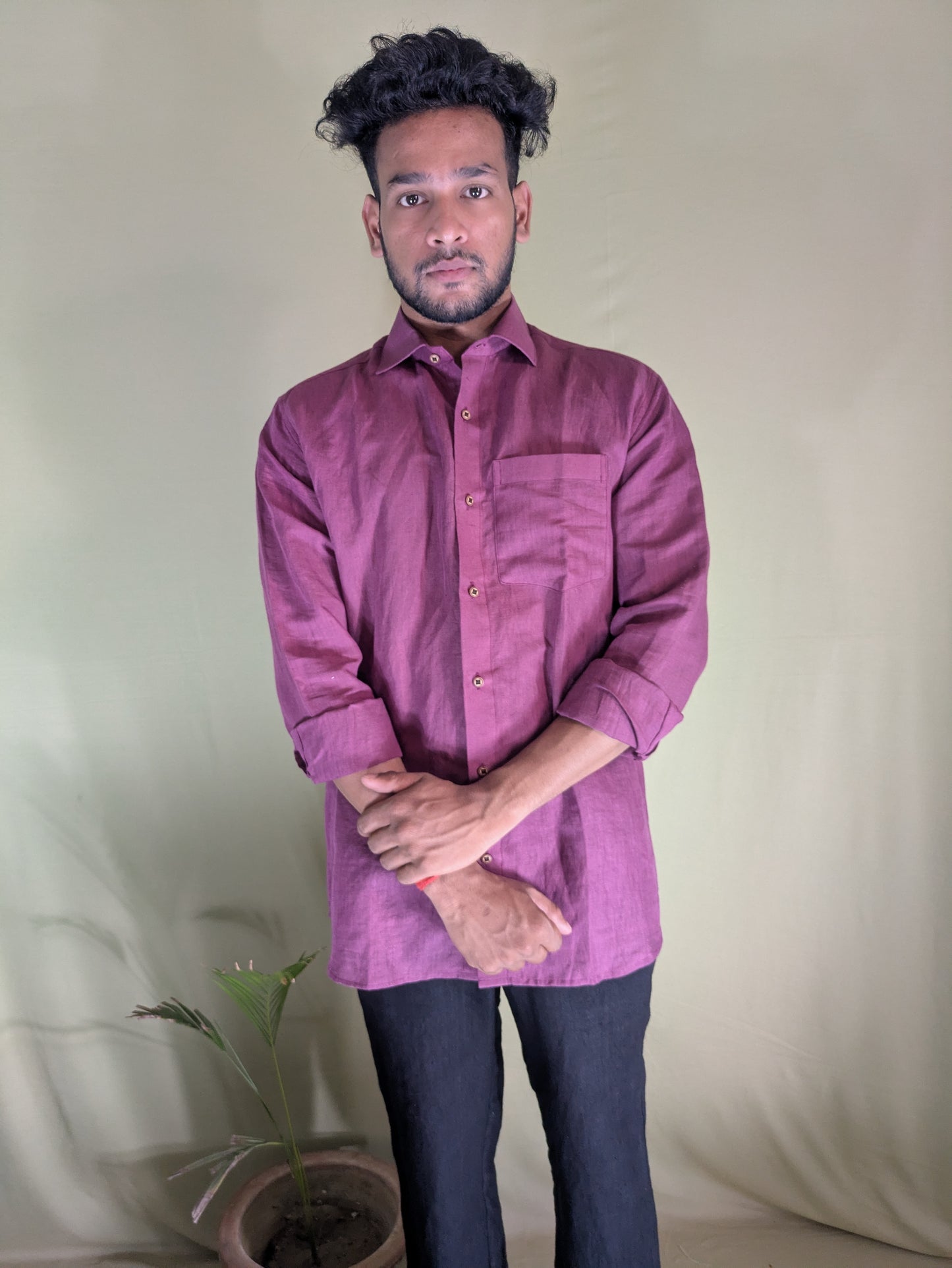 Burgundy Pure Linen Shirt- Relaxed Fit
