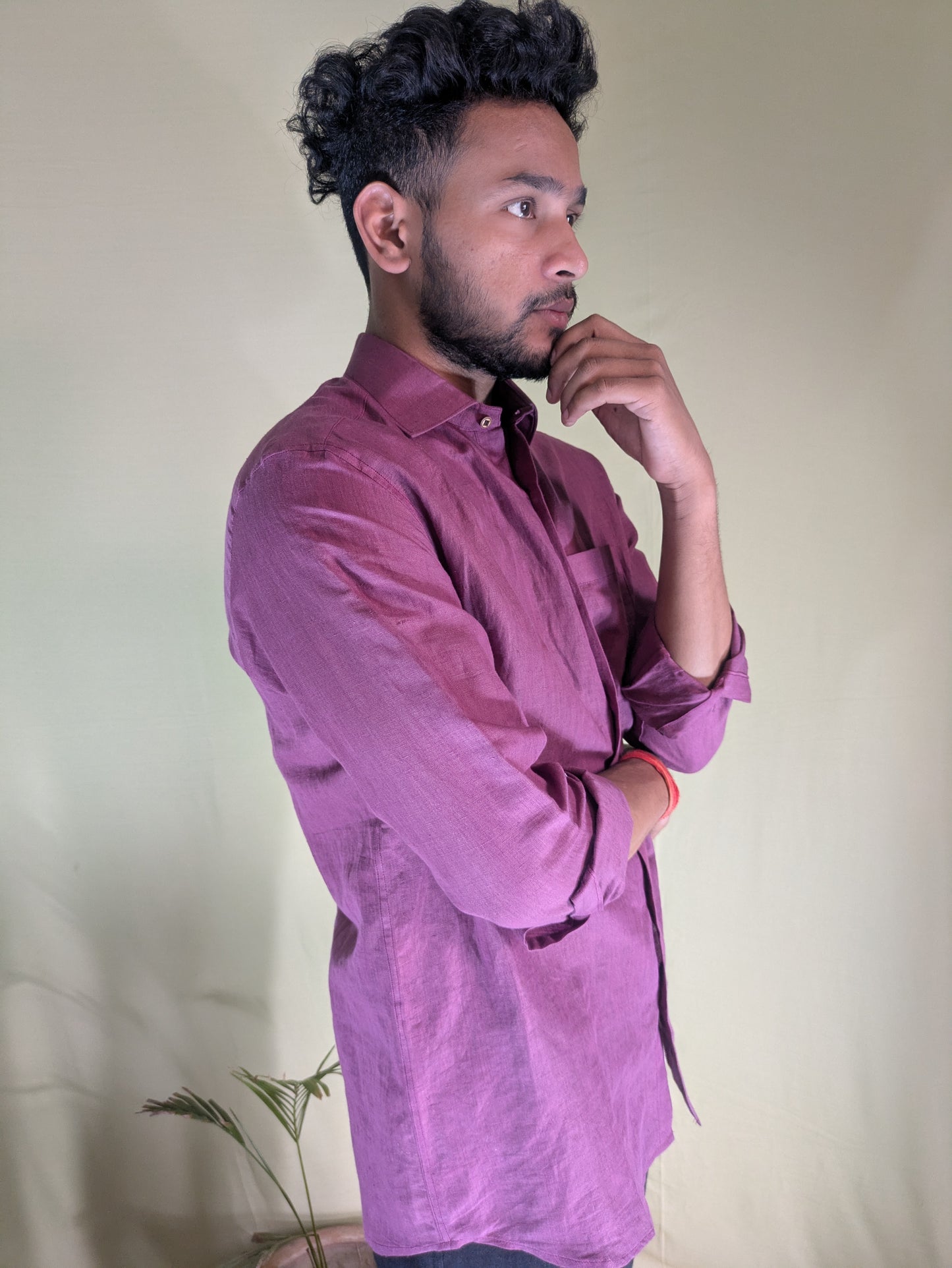 Burgundy Pure Linen Shirt- Relaxed Fit