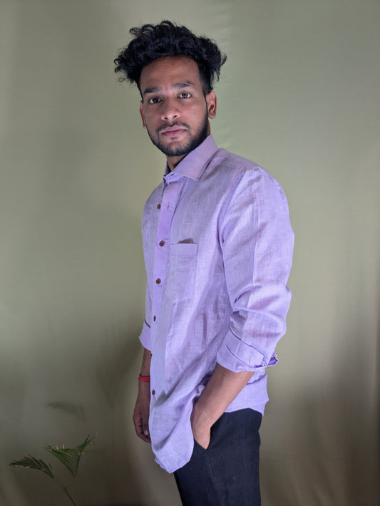 Periwinkle Pure Linen Shirt- Relaxed Fit