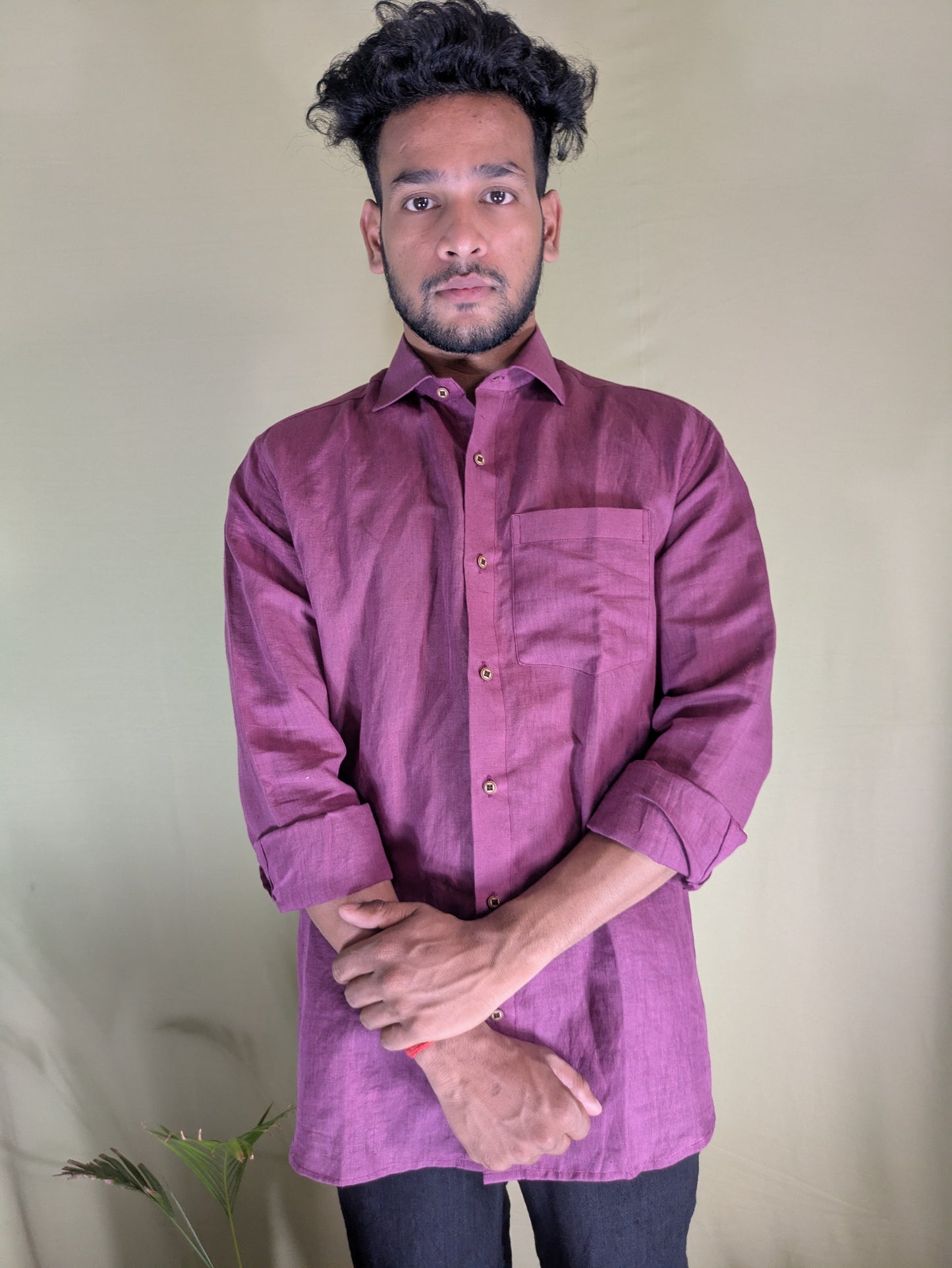Burgundy Pure Linen Shirt- Relaxed Fit